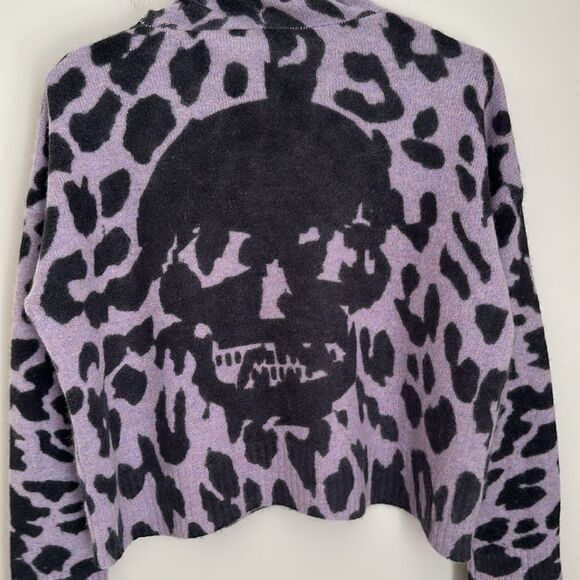 Skull Cashmere Carson Leopard Print Skull Back Hoodie Sweater Purple Black Sz.S - Picture 5 of 11